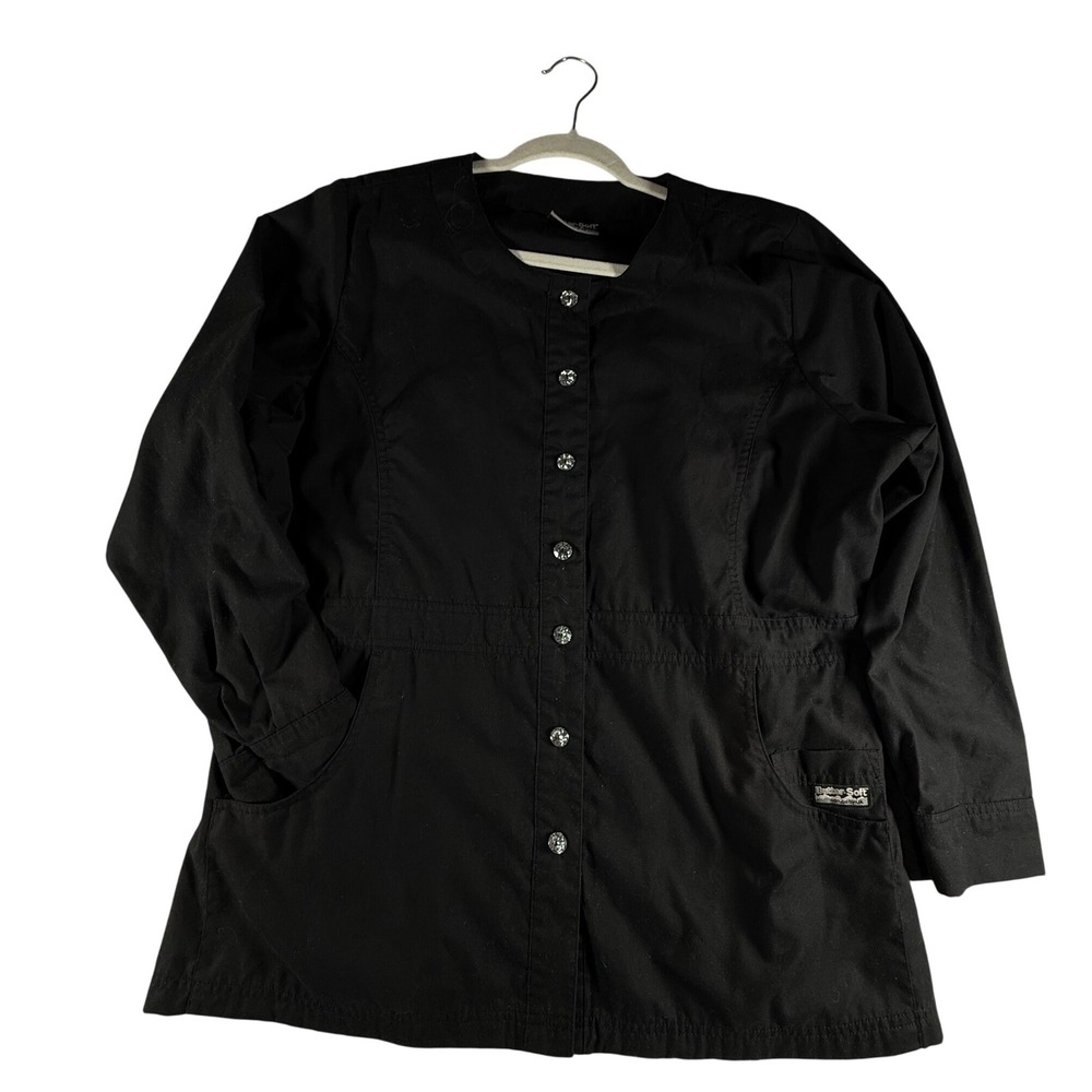 Butter-Soft‎ Scrubs by UA Women's Black Button Front Jacket Top